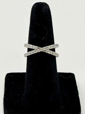 2 tcw Moissanite and Sterling Silver Crisscross Pavé Ring - Size 4